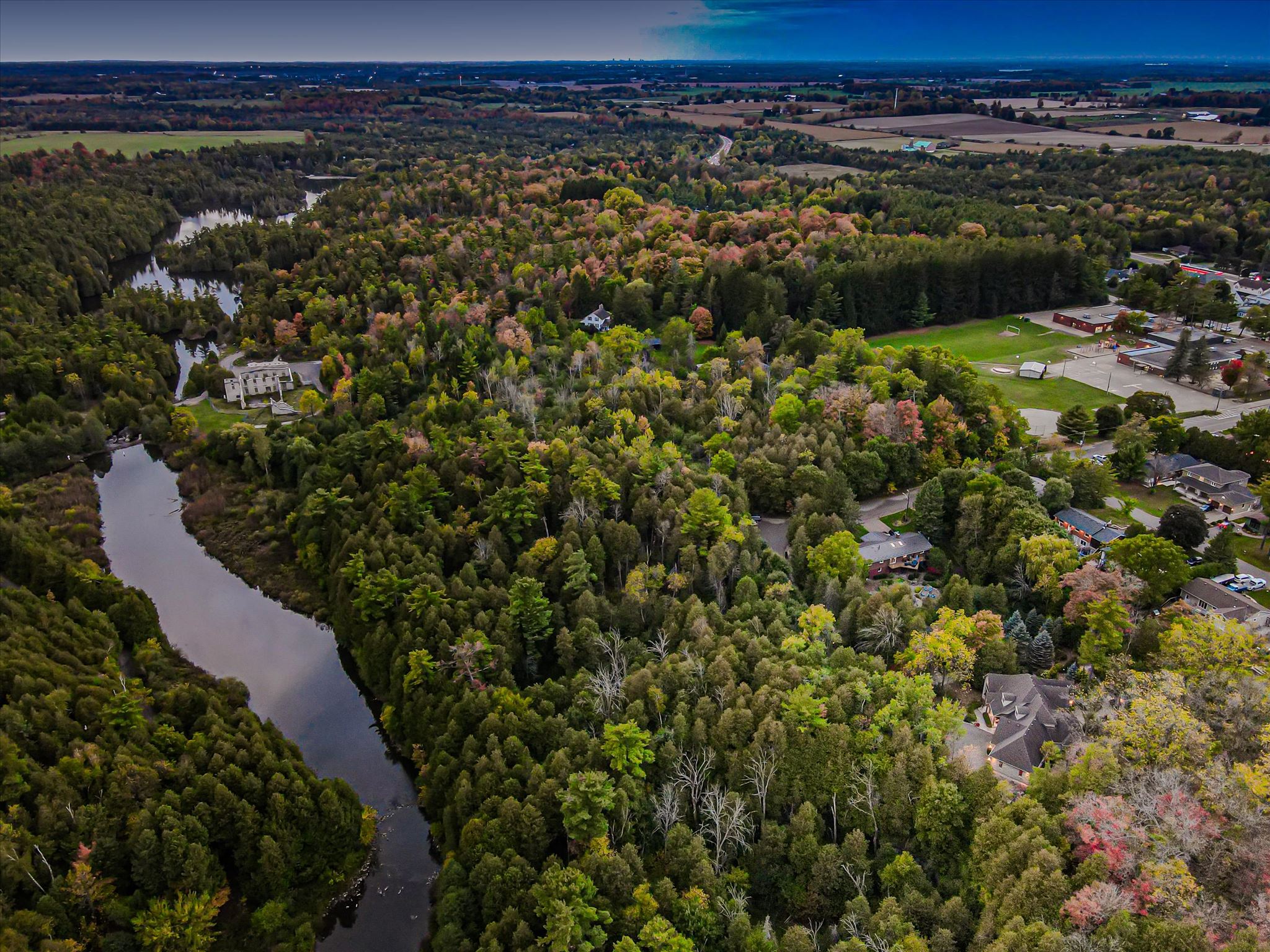 Aerial river twilight